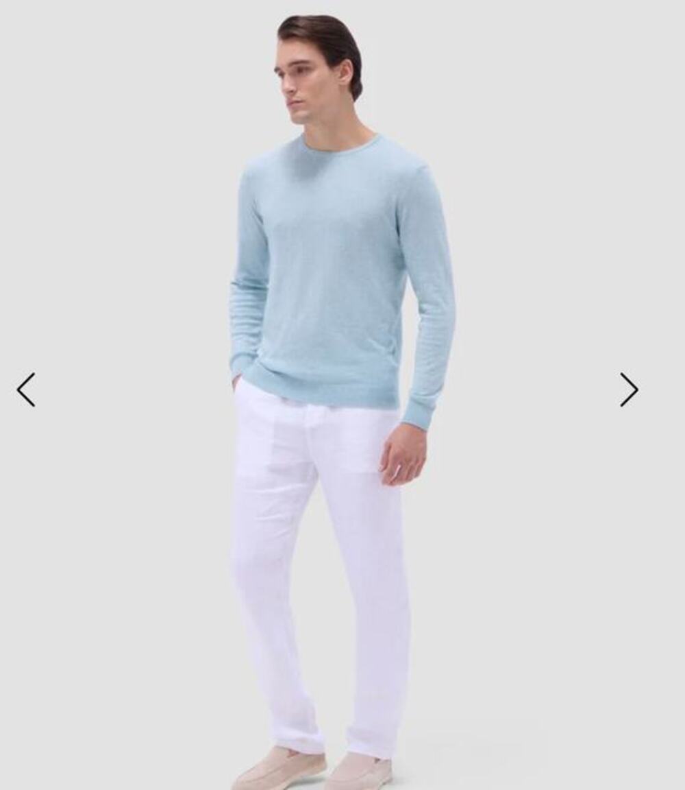 Bugatchi Silk Cotton Crew Neck Thin Rib Sweater In Sky Size Medium